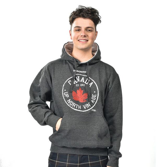 Up North Canada Hoodie - Maple Leaf Vintage Design - Charcoal - Unisex
