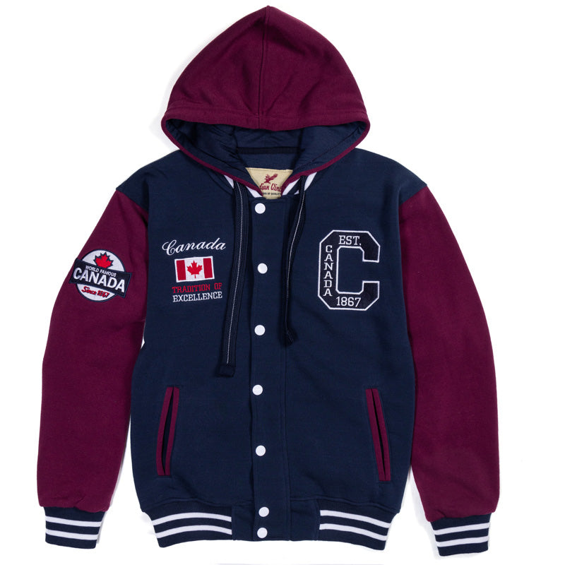 Chaqueta universitaria retro de estilo canadiense, azul marino