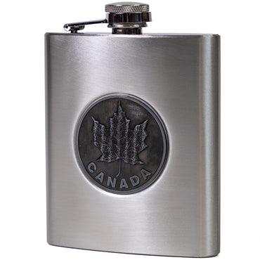 Canada Maple Leaf Silver Metal Flask 7oz