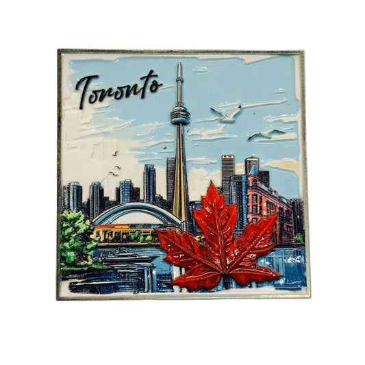 Toronto Blue Sky CN Tower & Maple Leaf Metal Magnet