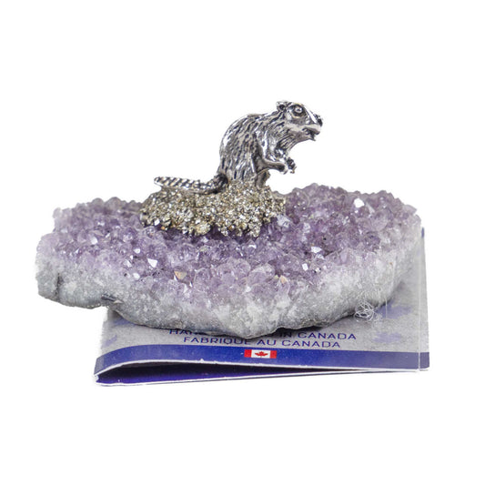 Amethyst Cluster with Canadian Beaver metal figurine