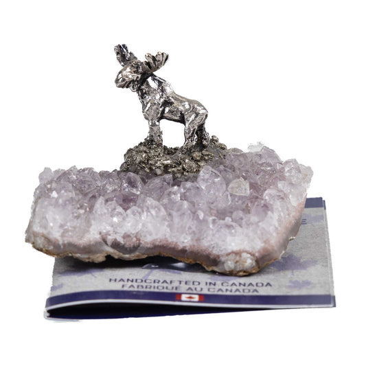 Amethyst Cluster with Canadian Moose metal figurine