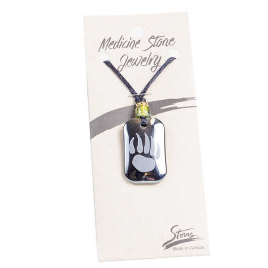 Canada Bear Paw Etched Medicine Stone Necklace