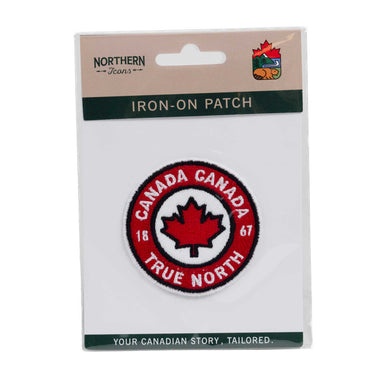 Canada Maple Leaf True North Round Iron-On Patch Packaged