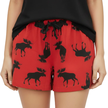 Canada Moose On Red Women’s Cotton Sleep Shorts model