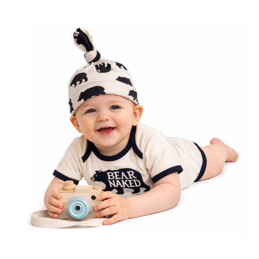 Canadian Black Bear Naked Baby Bodysuit and Hat Set