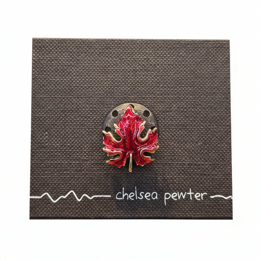 Canadian Blazing Red Maple Leaf Pewter Lapel Pin