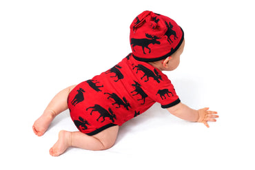 Canadian Moose on Red Baby Bodysuit and Hat Set – back