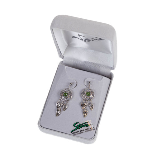 Jade Dreamcatcher Earrings – Silver Tone