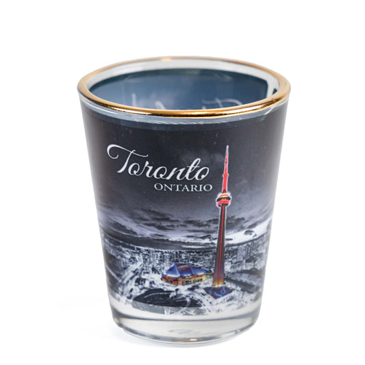 Toronto CN Tower and Rogers Centre at Night Shot Glass