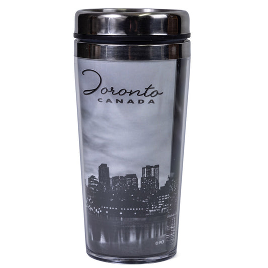 Toronto Skyline Black and White Travel Mug Front view