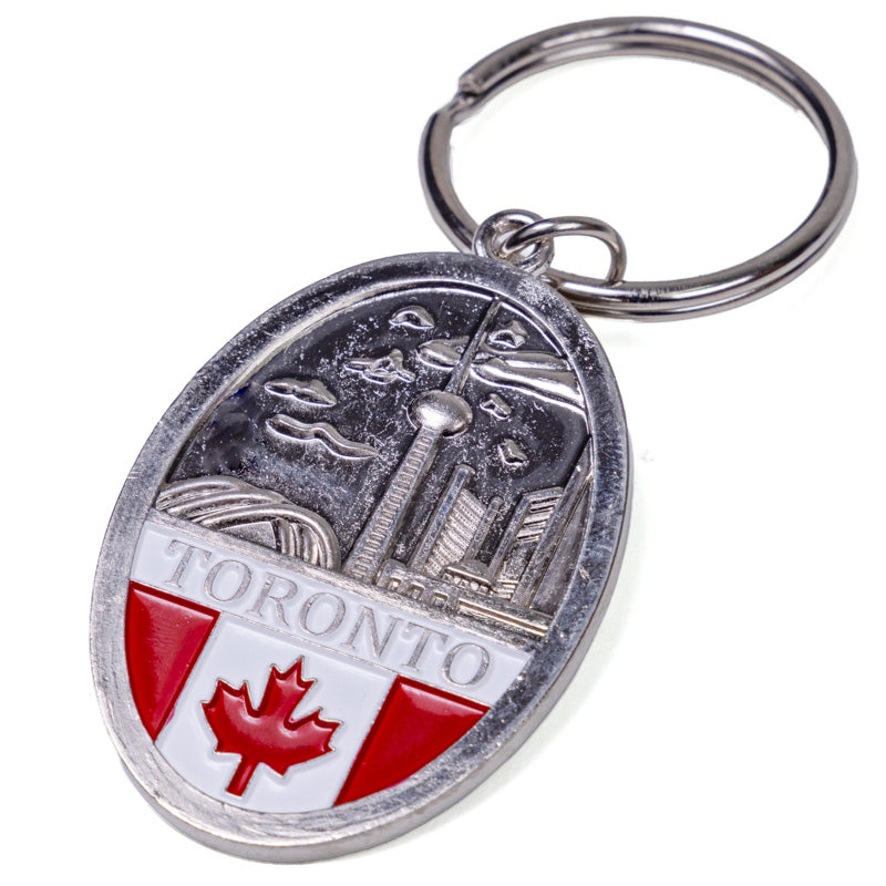 Toronto City Skyline with Canadian Flag metal Keychain
