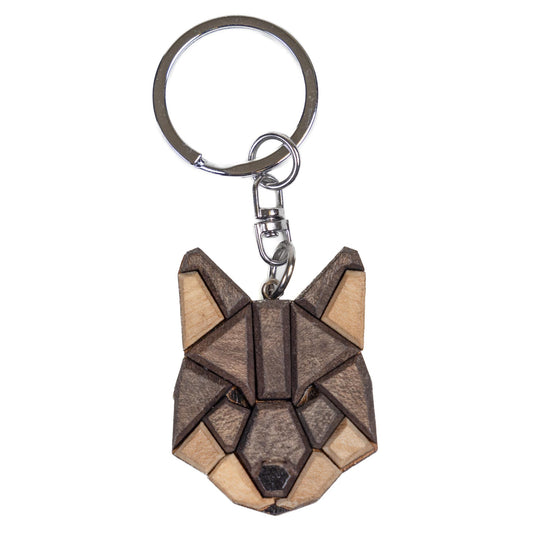Wooden Mosaic Wolf Keychain