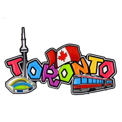 Toronto Script Rubber Magnet - Canadian Flag, CN Tower and Streetcar 3" x 4.5"