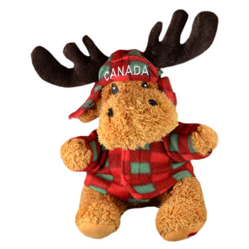 Canadian Hoser Moose Stuffed Animal in Plaid Hoodie - 9"