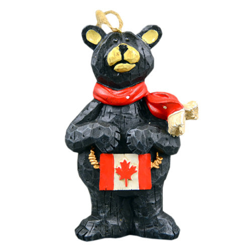 Standing Black Bear with Canada Flag Ornament - Ceramic