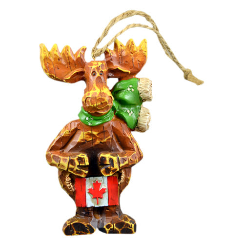 Standing Moose with Canada Flag Ornament - Ceramic