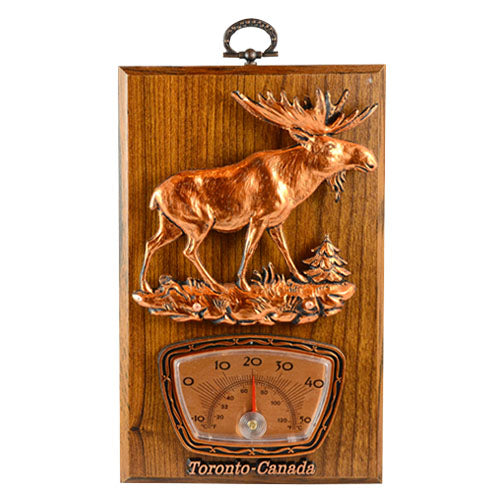 Moose Wall Plaque with Thermometer - Hickory Finish - 6 x 4 inches