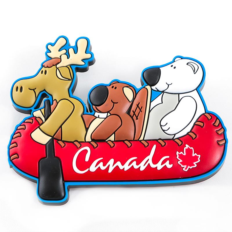 Canada Rubber Magnets - Moose, Beaver and Polar Bear in Canoe