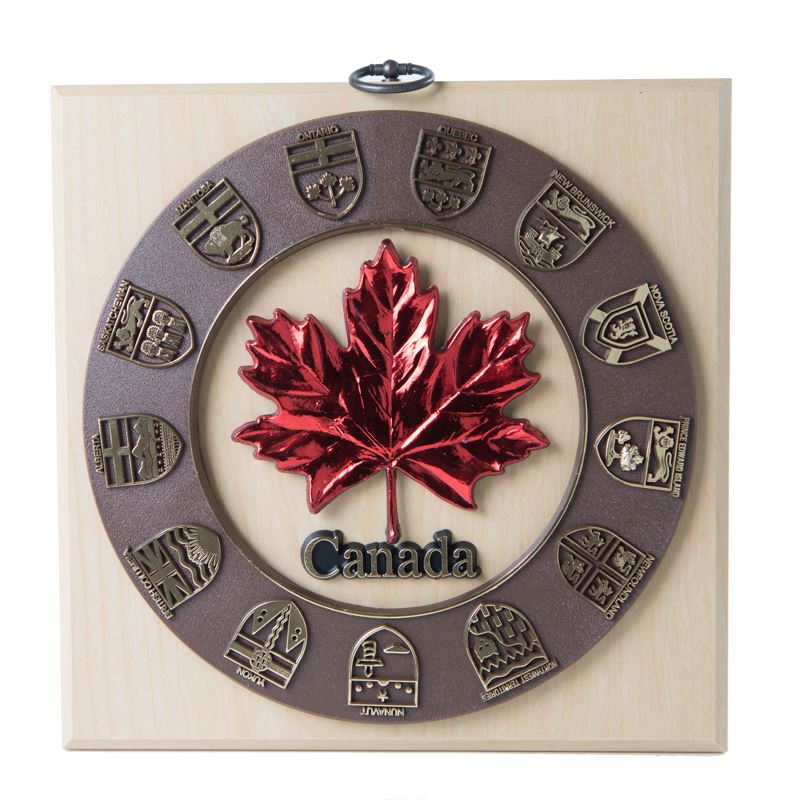 Red Maple Leaf Wall Plaque - Maple Finish - 8 x 8 inches