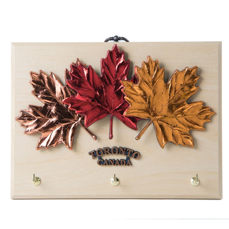 Maple Leaves Wall Plaque with Key Holder - Maple Finish - 8 x 6 inches