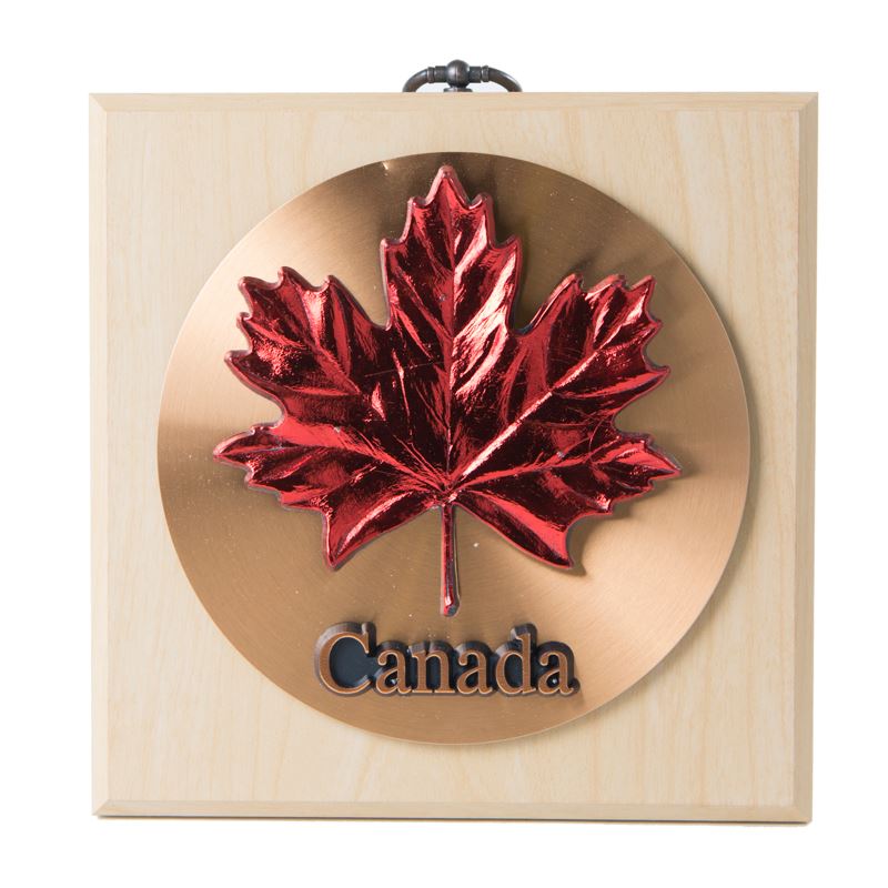 Red Maple Leaf Wall Plaque - Maple Finish - 6 x 6 inches