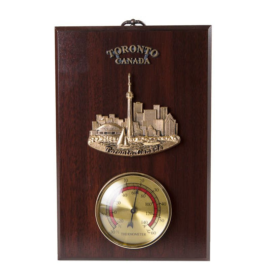 Toronto Skyline Wall Plaque with Thermometer - Cherry Finish - 9 x 6 inches