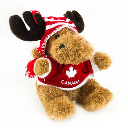 Canadian Moose Stuffed Animal in Red Maple Leaf Sweater - 9"