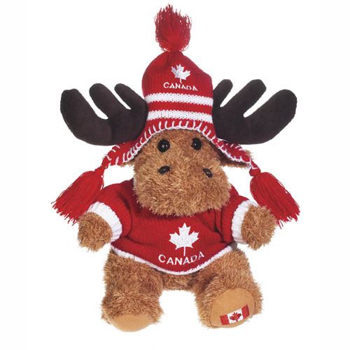 Canadian Moose Stuffed Animal in Red Maple Leaf Sweater - 9"