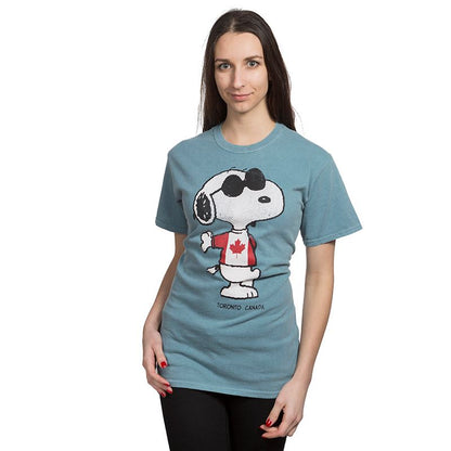 Peanuts Snoopy in Canada Flag T-Shirt with Name Drop Toronto - Unisex