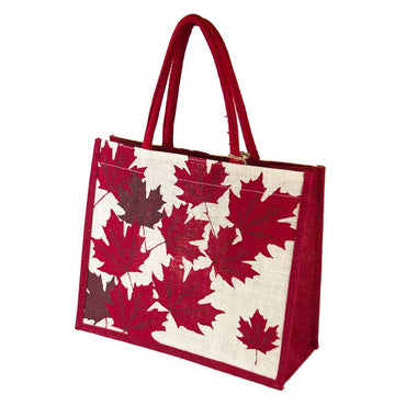 Red Maple Leaf Jute Bag