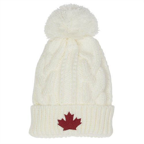 Canada Knitted Toque with Pom-Pom - White