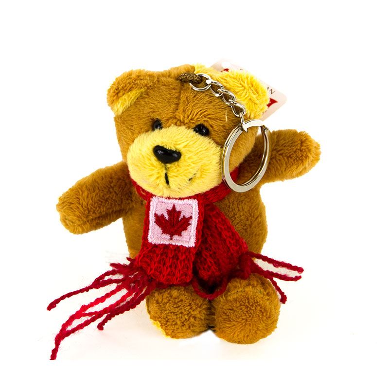 Canadian Keychain - Brown Bear Stuffed Animal with Scarf