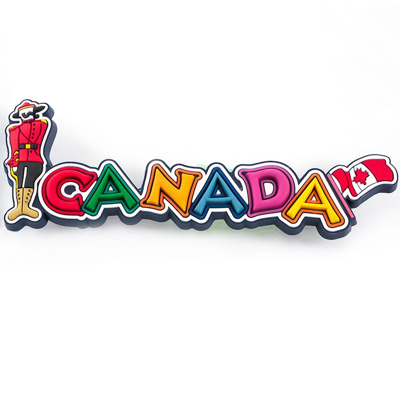 Canada Script Rubber Magnet - RCMP officer and Canadian Flag