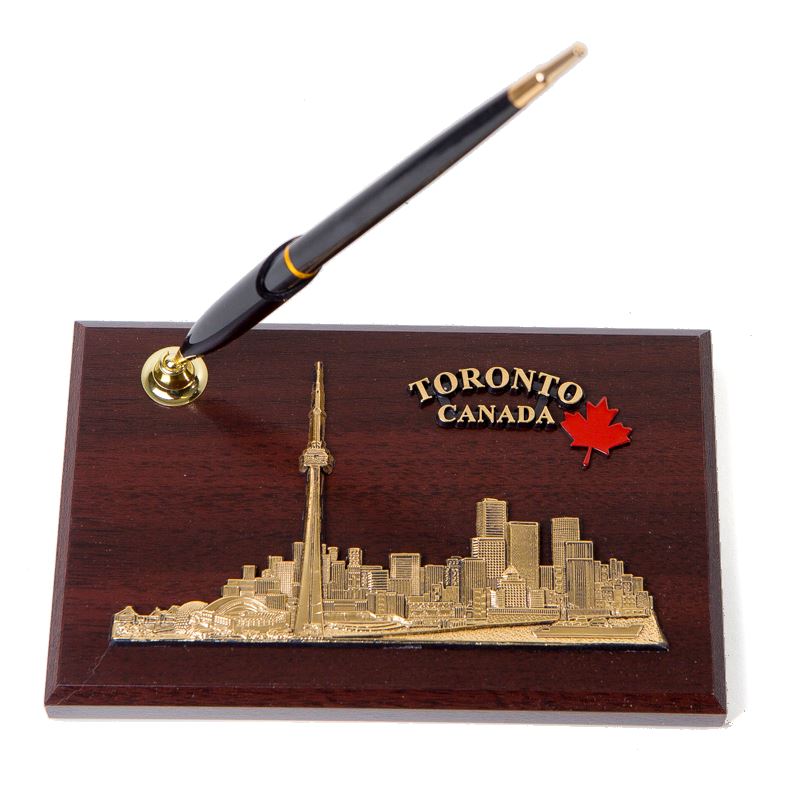 Toronto Skyline Wooden Pen Stand - Cherry Finish - 6 x 4 inches