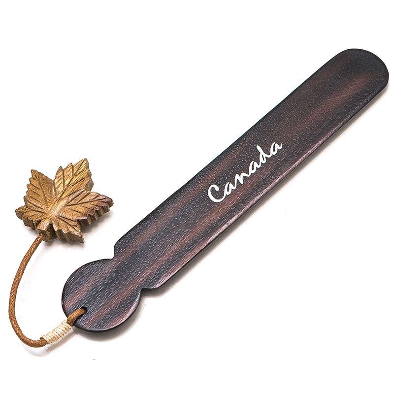 anadian Wooden Bookmark with Engraved Maple Leaf Charm