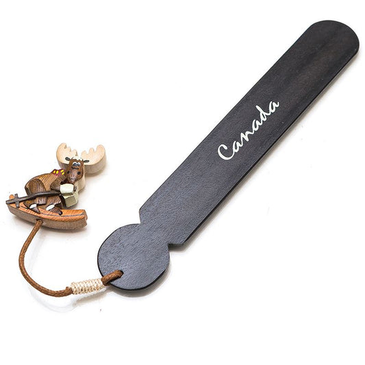 Canadian Wooden Bookmark with Engraved Skiing Moose Charm