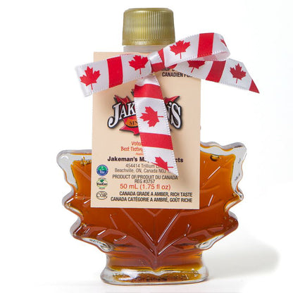 Jakeman's Pure Maple Syrup Canada Grade A Amber - 50ml Maple Leaf Glass Bottle