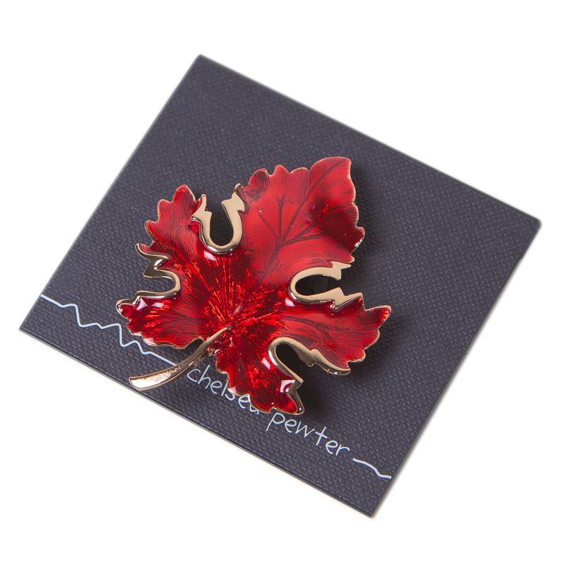 Canadian Pewter Brooch - Blazing Red Maple Leaf