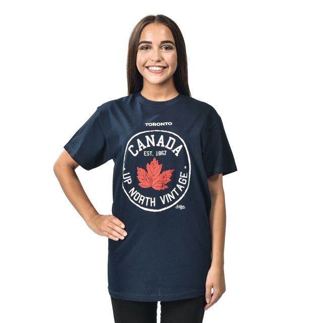 Up North Vintage Canada T-Shirt with Maple Leaf Design in Navy - Unisex