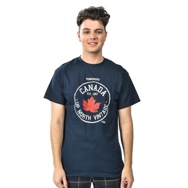 Up North Vintage Canada T-Shirt with Maple Leaf Design in Navy - Unisex