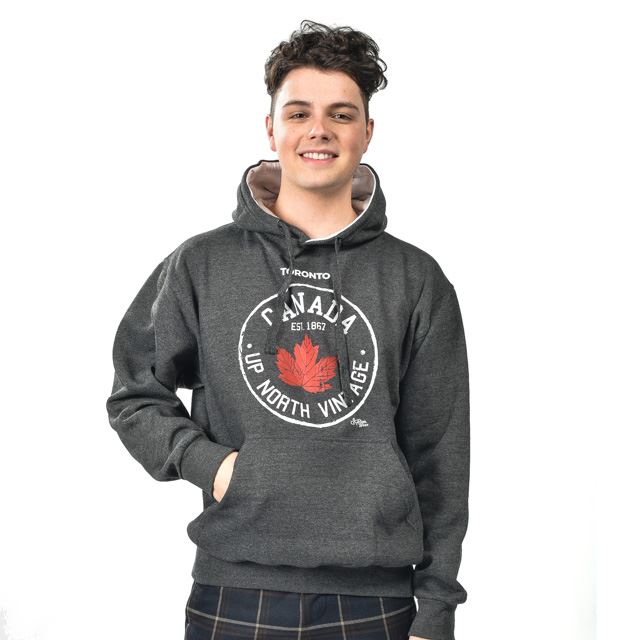 Up North Canada Hoodie - Maple Leaf Vintage Design - Charcoal - Unisex