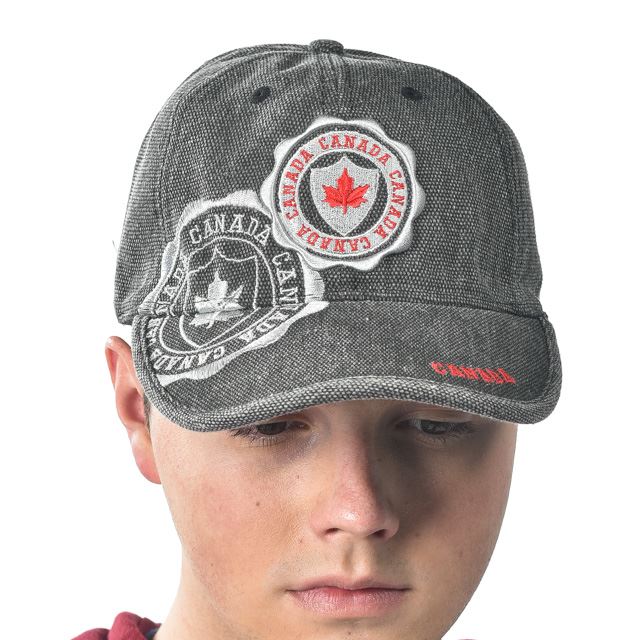 Canada Maple Leaf Raised Embroidery Cap - Dark Grey, Adjustable