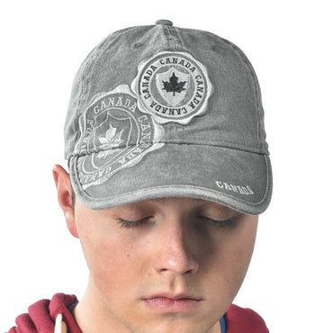 Canada Maple Leaf Raised Embroidery Cap - Cool Grey, Adjustable