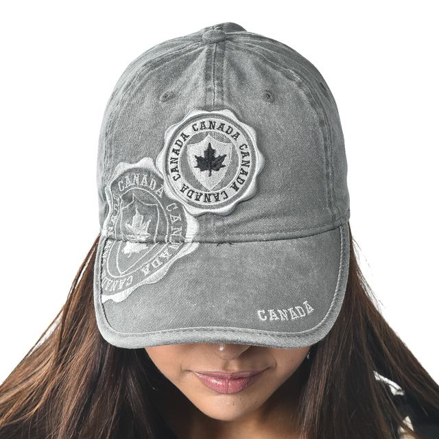 Canada Maple Leaf Raised Embroidery Cap - Cool Grey, Adjustable