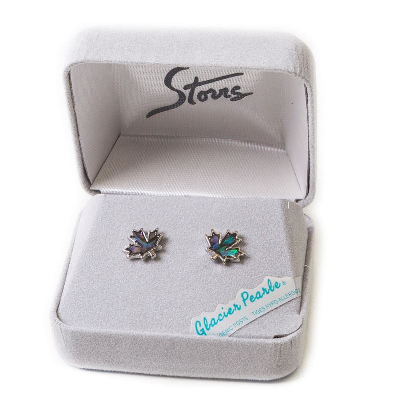 Glacier Pearle Abalone Earrings - Maple Leaf