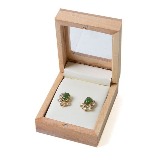 Canadian Jade Oval with Diamonds Stud Earrings