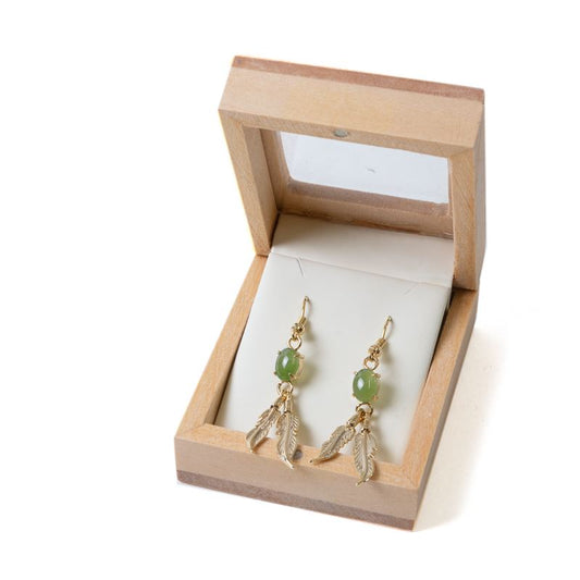 Canadian Jade - Gold Feather Drop Earrings