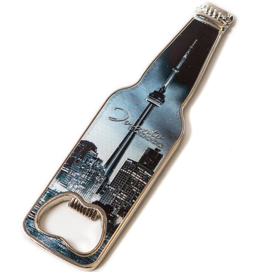 Metal Magnet Bottle Opener - Toronto Black and White Skyline