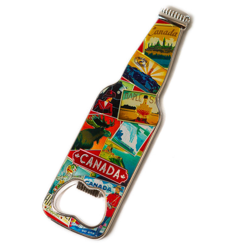 Canadian Retro Collage Metal Magnet with Bottle Opener